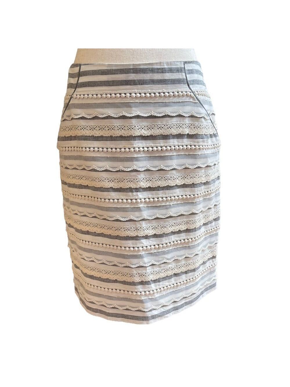 Anthropologie Tabitha Sailing Lace Striped Pencil Mini Skirt Small Linen/Cotton - Picture 3 of 13